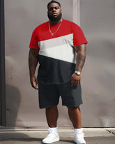 Street Casual Black And Red Irregular Color-block Printed Large Men's Set
